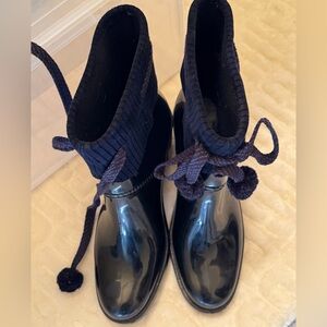 Marc By Marc Jacobs Short Rubber Rain Boots Pom Pom Ties Brown Sz 8